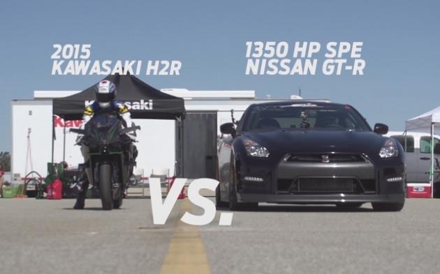 【動画】1350hp日産 GT-Rとカワサキ ニンジャH2R の加速対決